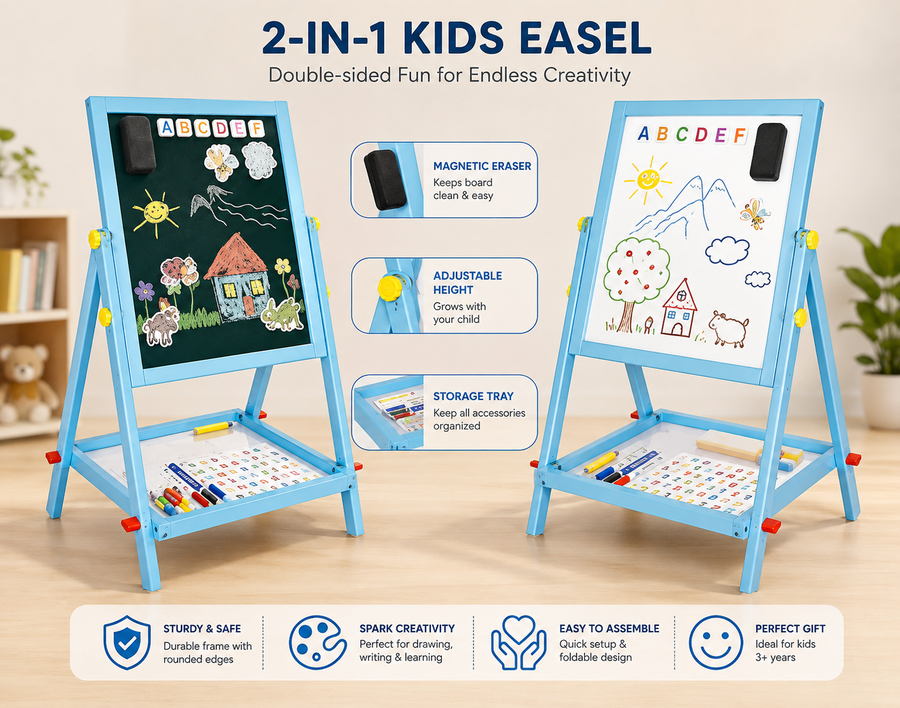 Double-Sided Art Easel for Kids
